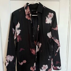 INC International Concepts Black and Pink Floral Shirt